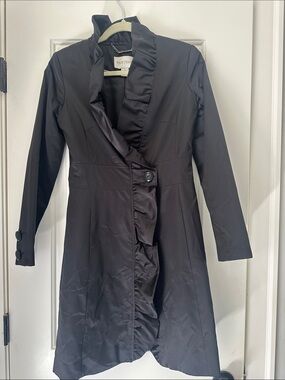 White House Black Market Black Ruffle Trench Coat